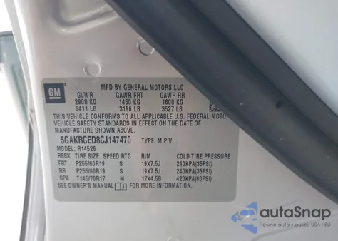 2012 Buick Enclave Leather из США, поврежденный, VIN 5GAKRCED8CJ147470